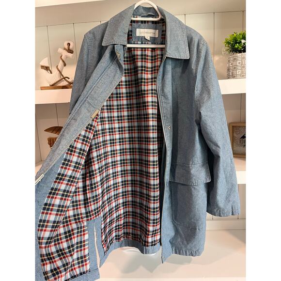 Vintage Liz Claiborne Chambray Jacket Medium Detachable Hood Plaid Lining 90s - Picture 3 of 16